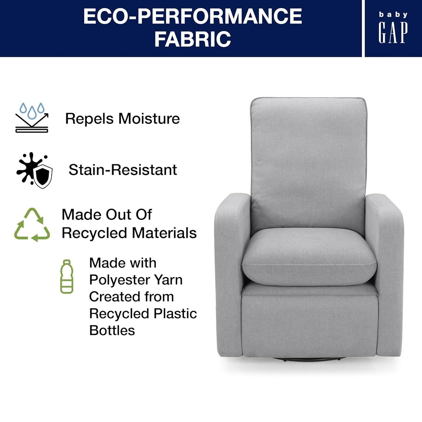 GAP babyGap Cloud Recliner with LiveSmart Evolve - Sustainable Performance Fabric, Grey