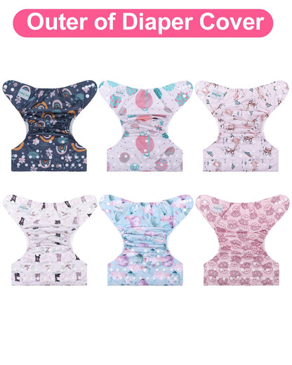babygoal Cloth Diaper Covers 6 Pack with Wet Bag for Fitted Diapers and Prefolds with Double Gussets, Adjustable and Reusable for Baby Boys and Girls