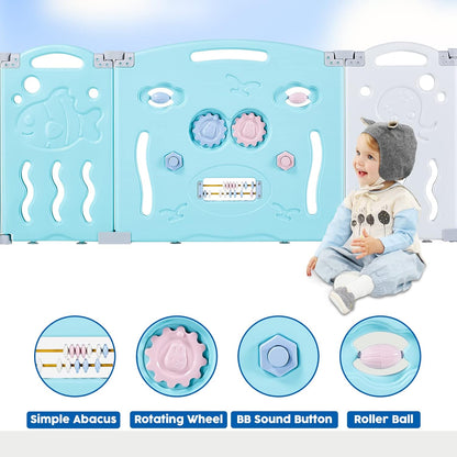 Albott Baby Fence Kid Playpen 18 Panel Albott Play Yard - Foldable Kids Safety Activity Center Playard Safety Lock Gate,Adjustable Shape, Portable Design for Indoor and Outdoor (18 Panel, Grey+White)