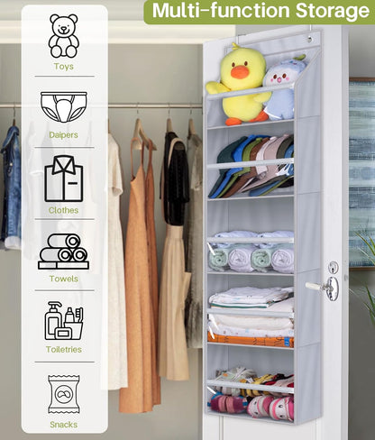 AOODA 2 Pack Over the Door Organizer, Large Capacity Closet Door Hanging Organizer, Clear Deep Pockets Baby Storage for Nursery, Bathroom, Bedroom, Pantry, Diapers (Light Yellow)