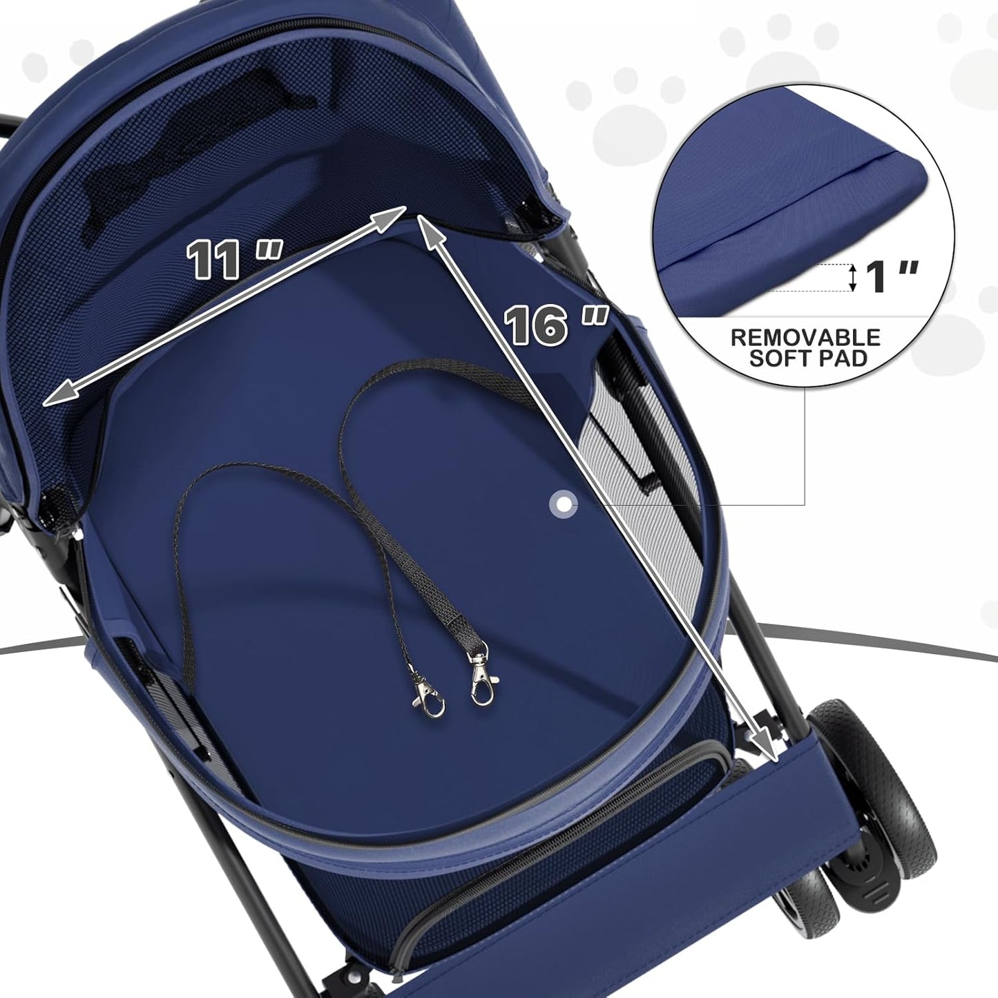MoNiBloom 4 Wheels Pet Stroller, Easy-Fold Puppy Cage Jogger Stroller with Sun Cover, Pad and Rear Storage Bag, Breathable and Visible Mesh for Small/Medium Pets up to 22 lbs, Black
