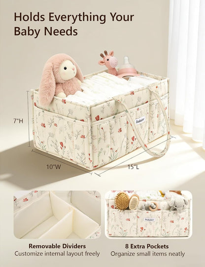 Baby Diaper Caddy Organizer, Portable Nursery Storage Basket for Newborn Essentials, Changing Table & Car Caddy Organizer, Gift for Baby Shower, Registry Must-Have for Boy Girl, Green