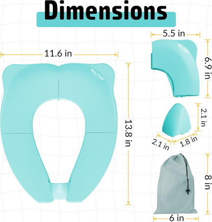Portable Potty Seat for Toddler Travel - Foldable Non-Slip Potty Training Toilet Seat Cover for Boys Girls, Baby Kids with Drawstring Bag (Green Frog)