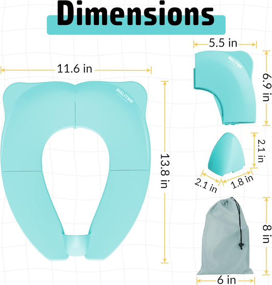 Portable Potty Seat for Toddler Travel - Foldable Non-Slip Potty Training Toilet Seat Cover for Boys Girls, Baby Kids with Drawstring Bag (Green Frog)