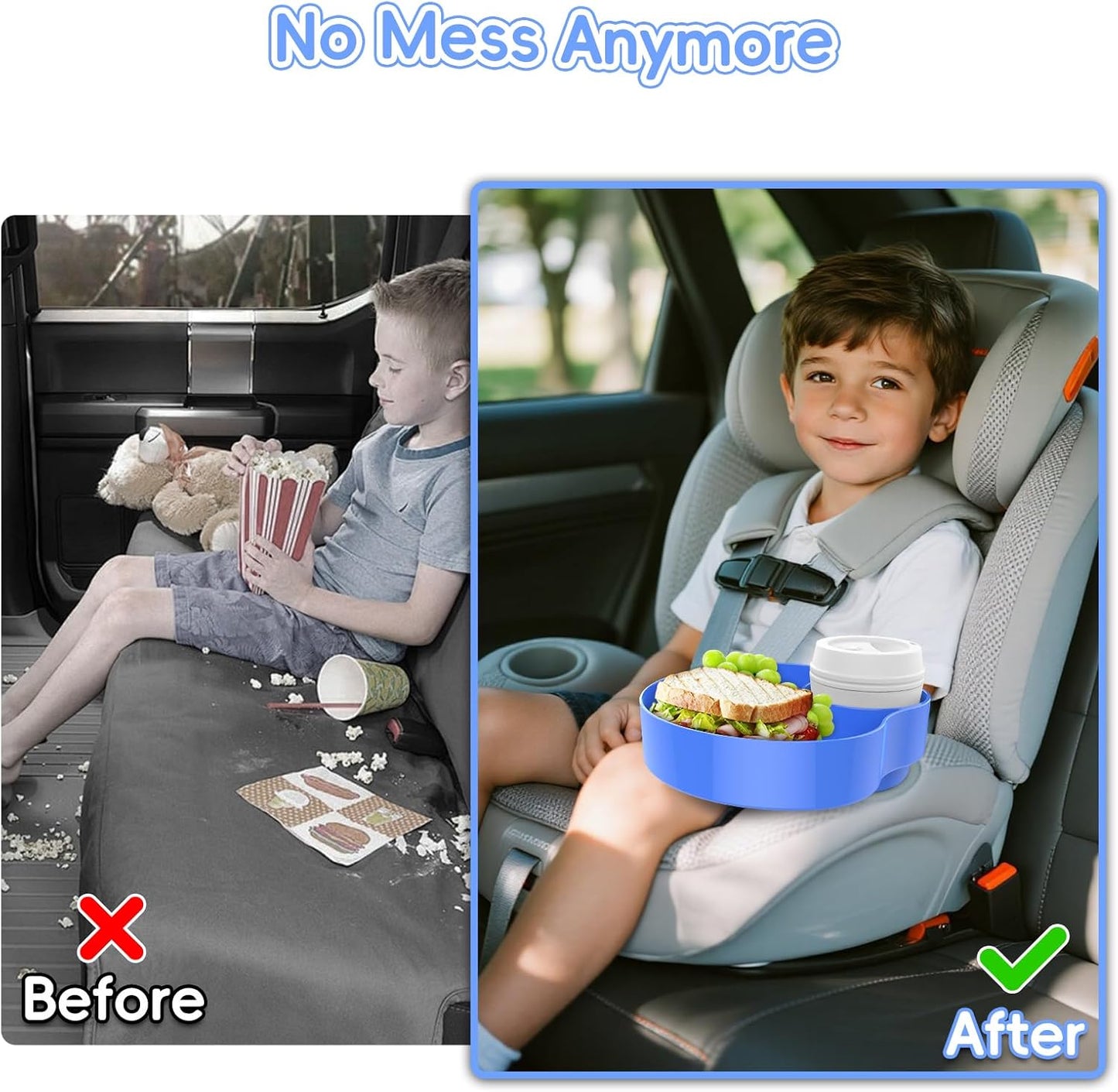 Kids Car Seat Tray, Travel Tray with Cup Holder for Toddler, Baby Car Seat Food Snack Organizer for Road Trip, Stroller snack tray travel must haves (Black 2 Packs)