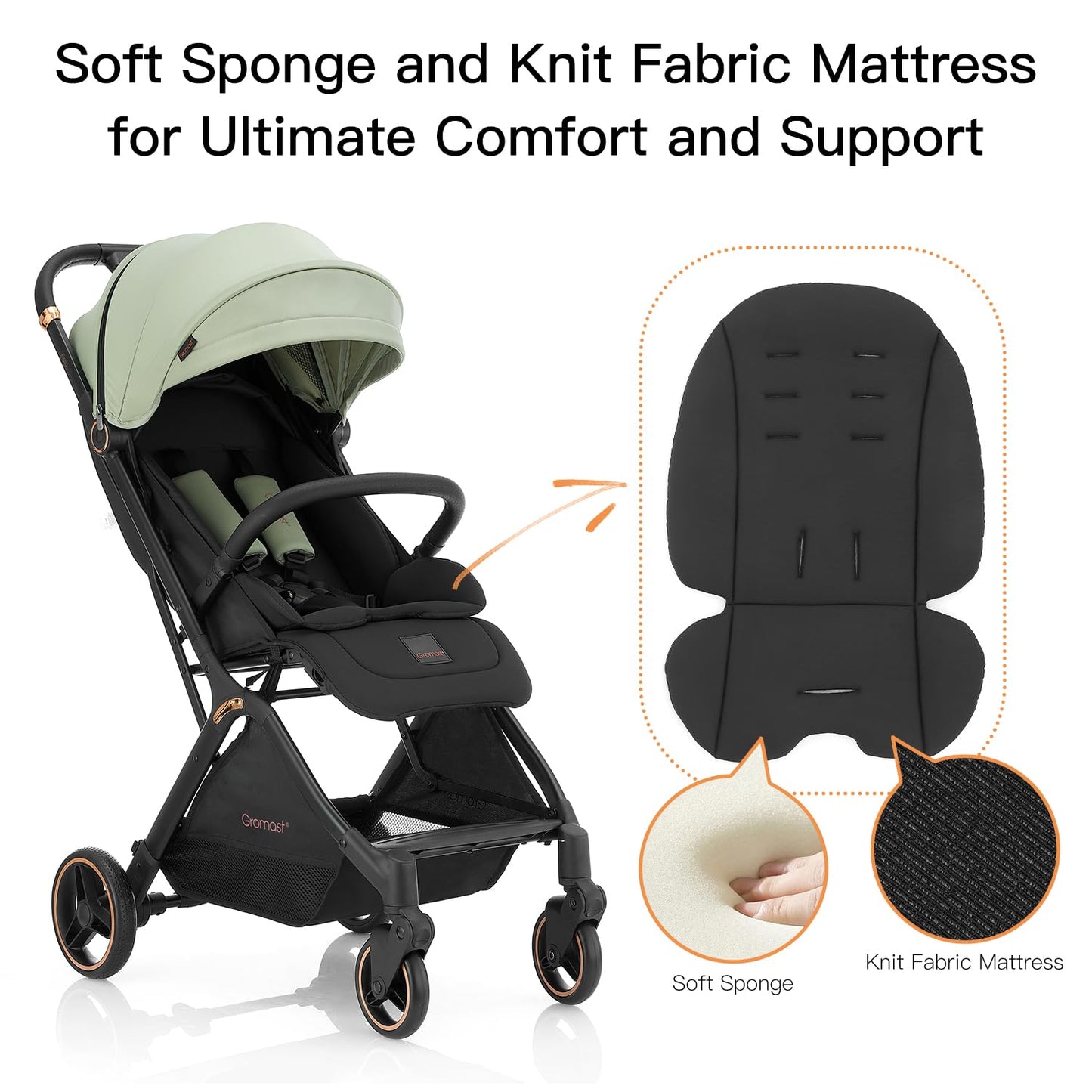 Gromast Gravity Folding Baby Stroller - Portable Travel Toddler Stroller w/Adjustable Backrest, Canopy & Cup Holder, Lightweight and UV Protected, One-Hand Automatic Folding - Green