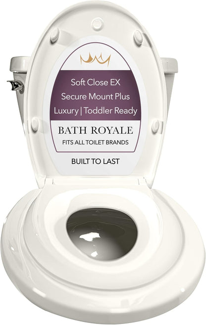 BATH ROYALE Potty Training Seat - Soft Close, Kingsport BR721-00, Elongated White, Adult & Child Combo