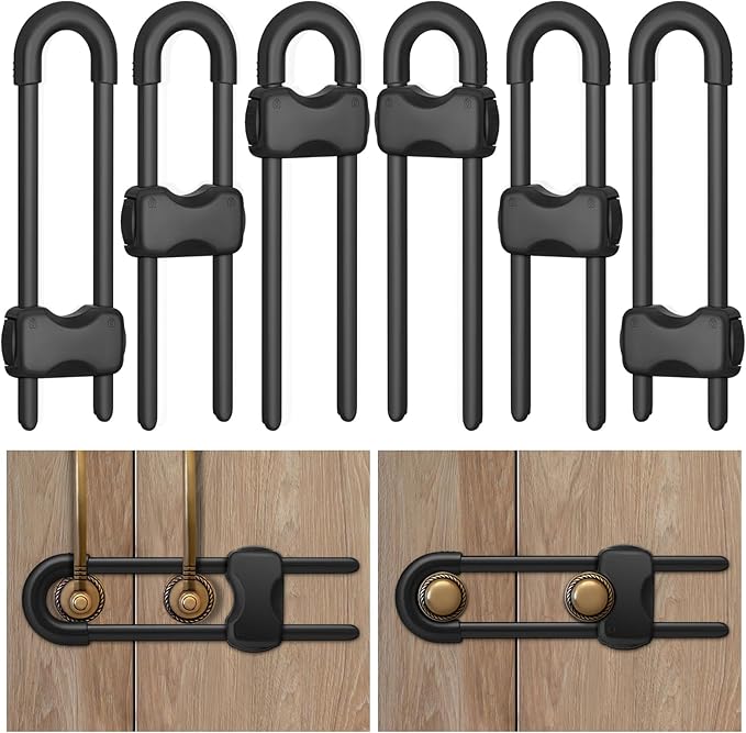 Cabinet Locks Baby Proofing,Child Proof Cabinet Locks,6 Pack Adjustable U Shaped Baby Proofing Cabinets,Child Locks for Cabinets and Drawers (Black)