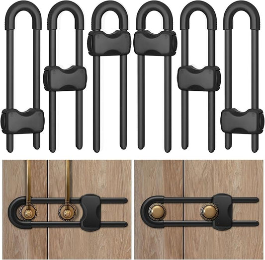 Cabinet Locks Baby Proofing,Child Proof Cabinet Locks,6 Pack Adjustable U Shaped Baby Proofing Cabinets,Child Locks for Cabinets and Drawers (Black)