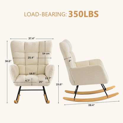 Furniliving Nursery Rocking Chair Upholstered Glider Rocking Chair Modern Accent Chair Padded Seat Reading Chair with High Backrest Comfy Chair for Living Room, Bedroom, Nursery, Black, Teddy