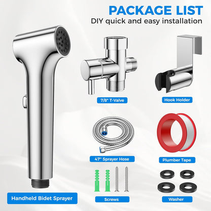 Handheld Bidet Sprayer for Toilet, Hurran New Premium Muslim Shower Toiletbidet Cloth Diaper Sprayer Set, Precise Adjustable Water Pressure Control with Bidet Hose for Feminine Wash, Chrome