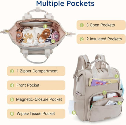 mommore Neoprene Diaper Bag Backpack Small Lightweight Baby Diaper Bags Water Resistant Diaper Backpack for Boys Girls Newborn with Changing Pad, Stroller Straps
