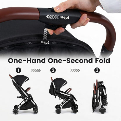 INFANS Travel Stroller, Lightweight Compact Baby Stroller for Airplane with One-Hand Fold, Multi-Position Recline, Canopy, 4 Wheel Suspension, Storage Basket (Grey+Black)