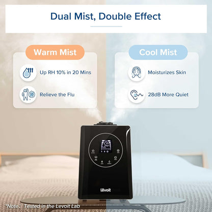 LEVOIT Humidifiers for Bedroom Home, Smart Warm and Cool Mist Air Humidifier for Large Room, Auto Customized Humidity, Fast Symptom Relief, Easy Top Fill, Essential Oil, Quiet, OasisMist4.5L, White