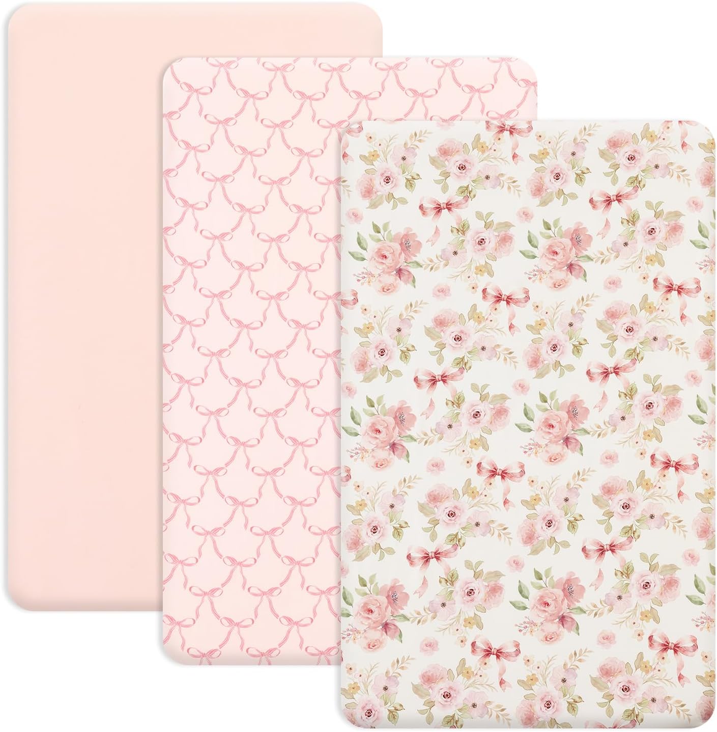 PHF 3 Pack Soft Mini Crib Sheets, Floral & Animal Pack N Play Sheets for Baby Boys Girls, No Slip Universal Fit for Pack N Play, Playard, Portable and Mini Crib Mattresses,Floral & Animal