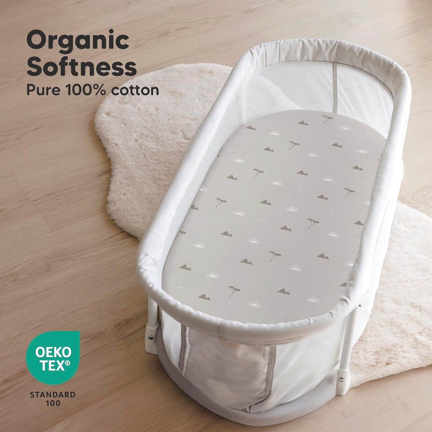 2-Pack Organic Bassinet Sheets for Girls, Boys - 100% Cotton Bassinet Mattress Sheets Compatible with Halo Bassinest Swivel Sleeper, Graco, Baby Delight, Chicco, Unisex Fitted Bassinet Sheets (Elly)