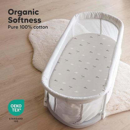2-Pack Organic Bassinet Sheets for Girls, Boys - 100% Cotton Bassinet Mattress Sheets Compatible with Halo Bassinest Swivel Sleeper, Graco, Baby Delight, Chicco, Unisex Fitted Bassinet Sheets (Elly)