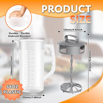 2QT/64oz Vortex Mixing Pitcher with Detachable Plunger & Leak-Proof Lid – BPA-Free, Dishwasher-Safe Pitcher for Juice, Shakes, Formula & More (1 Pack)