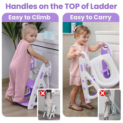 Potty Training Seat, Primlect Upgrade Ultra-Stable Toddler Toilet Seat for Kids Boys Girls, 2 in 1 Potty Training Toilet with Step Stool, Adjustable Seat and Ladder, Non-Slip Pad, Splash Guard (Grey)