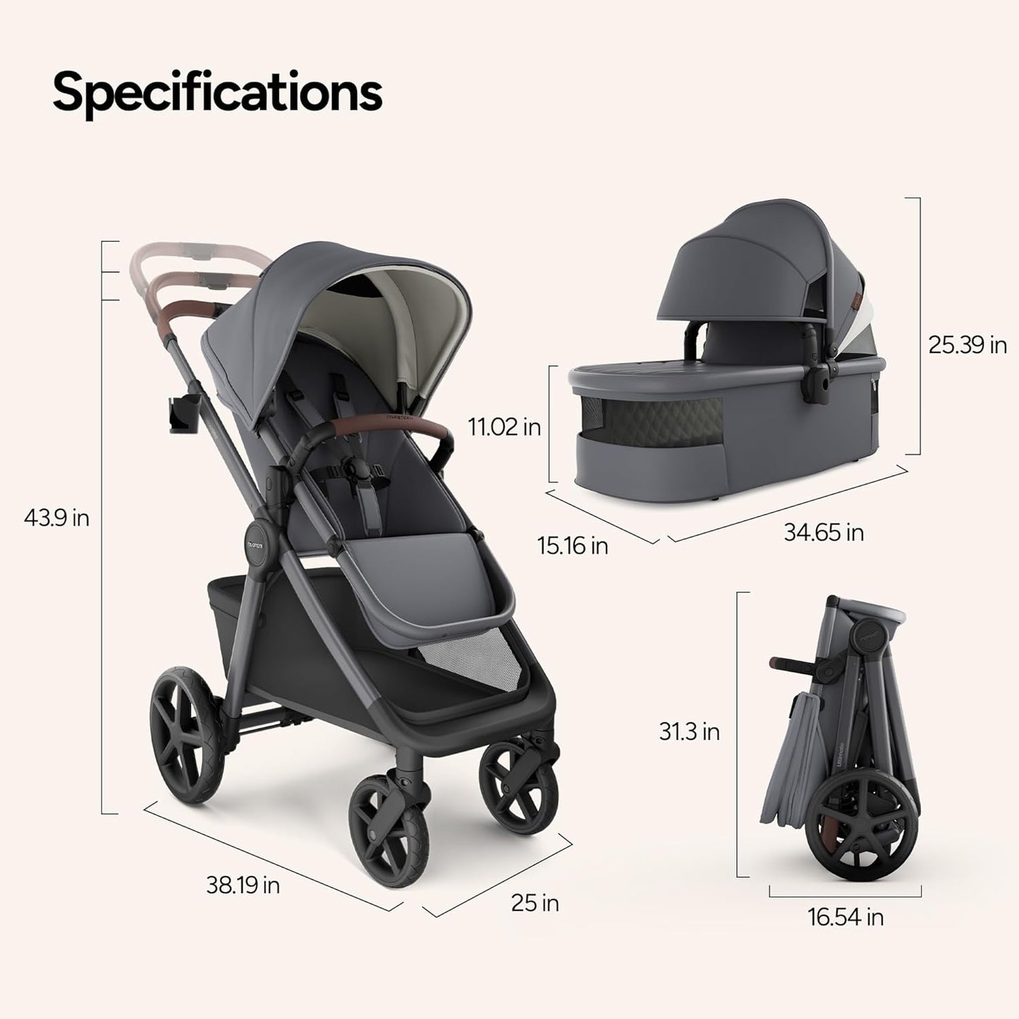Mompush Ultimate2 Baby Stroller, Premium Convertible Full-Size Stroller for Toddler, Reversible Seat with One Hand Recline Adjustment, Car Seat Adapter Included