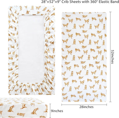 LifeTree Crib Sheets for Baby Unisex - Muslin Fitted Crib Sheets Toddler Bed Sheet, 70% Viscose from Bamboo and 30% Cotton, Fits Mini Crib & Pack and Play Playard, Bear, 26in x 38in