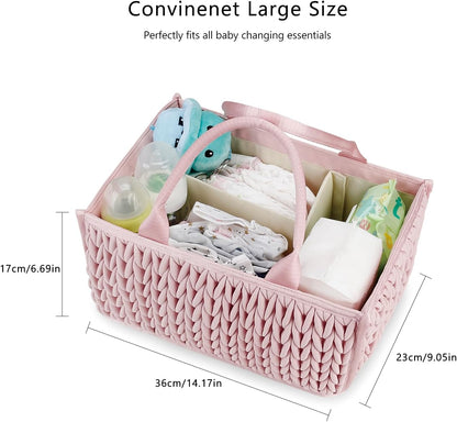 MOMIGO Baby Diaper Caddy Organizer - Fahion Mahua Water-resistent Nursery Storage Basket for Diapers and Baby Wipes, Diaper Stacker Car Organizer, newborn nursery Gift (Green)