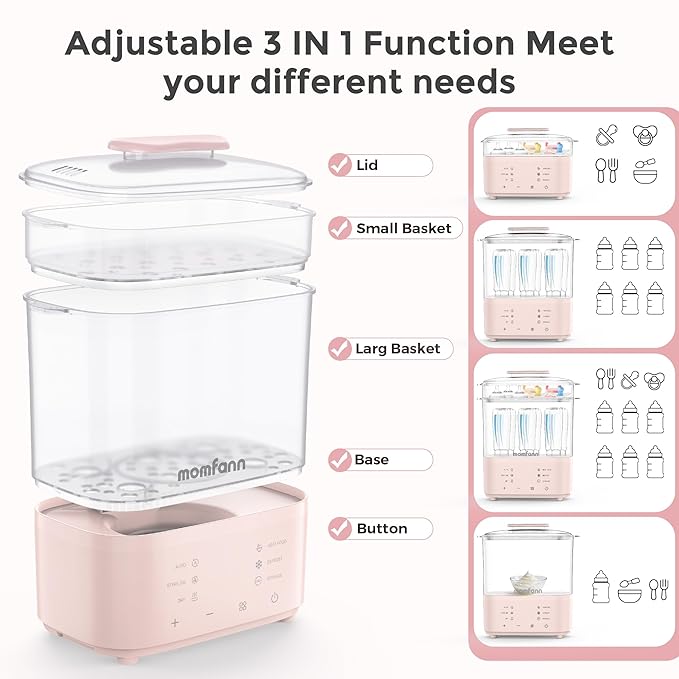 Bottle Sterilizer and Dryer, Compact Electric Steam Baby Bottle Sterilizer丨Esterilizador de Biberones for Baby Bottles, Pacifiers, and Pump Parts, Large Capacity