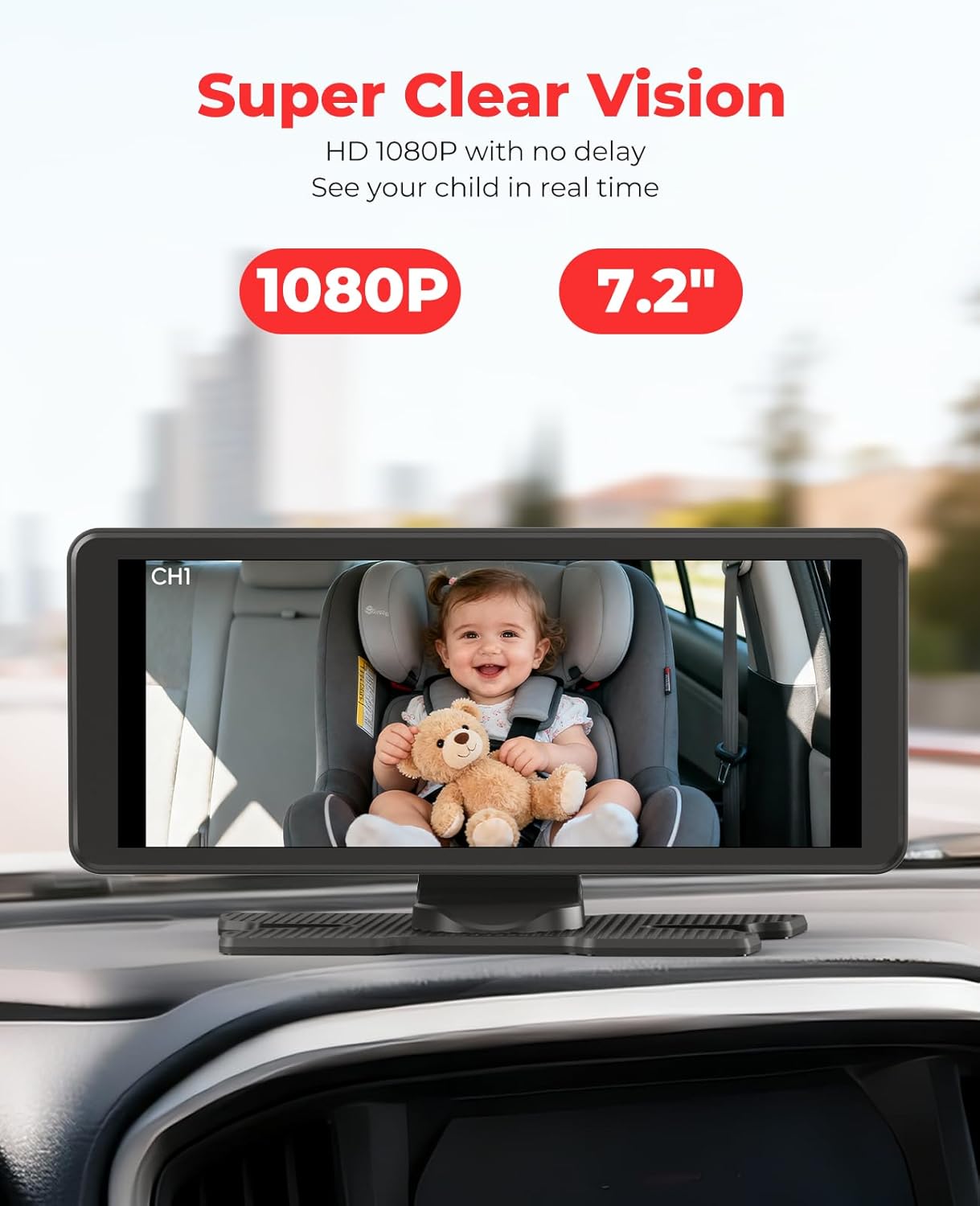 LUCKVIEW BM5PRO 7.2" Dual Camera Baby Monitor, 1080P HD Display for 2 Kids, Night Vision, Easy Install Car Baby Monitor, Ideal Gift, Rear Seat Safety for Babies & Pets