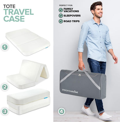 Foldable Travel Pack n Play Mattress Pad with Bag, Waterproof Portable Mini Crib Mattresses, Baby Bed Playpen Memory Foam Topper, Playard Pen Accessories, Traveling Case Included