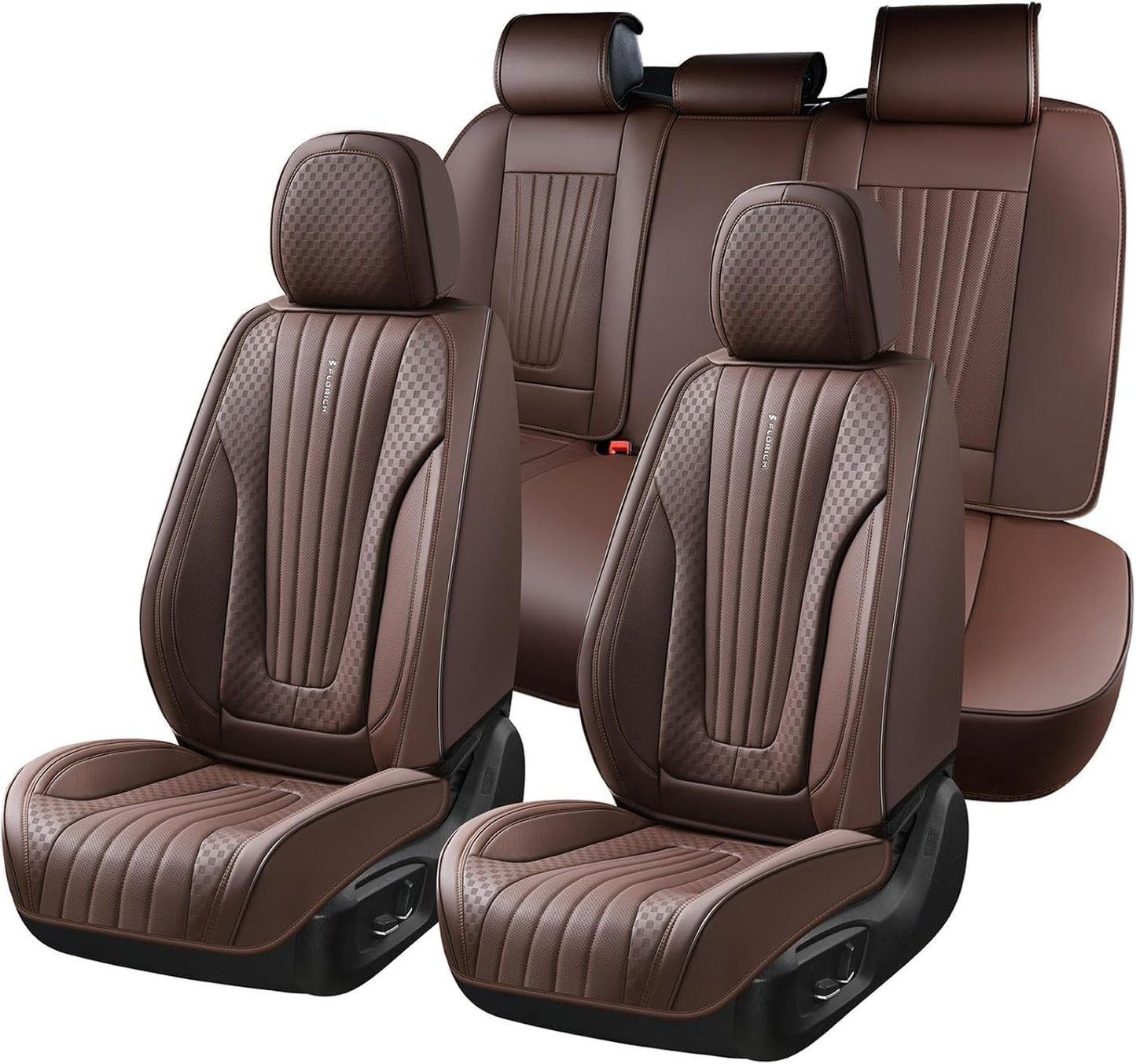 FLORICH Car Seat Covers, Brown Leather Seat Covers for Cars, Faux Nappa Leather Automotive Seat Protectors, Car Seat Cushions Universal Fit for Most Sedans SUVs Trucks - Brown