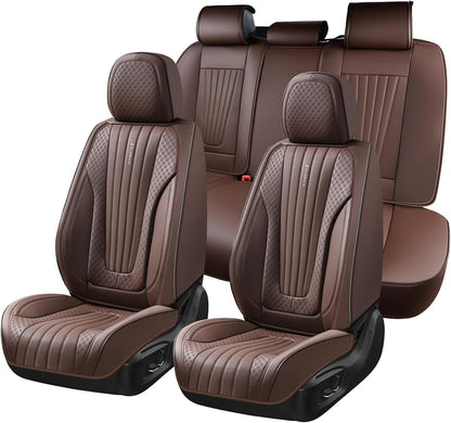 FLORICH Car Seat Covers, Brown Leather Seat Covers for Cars, Faux Nappa Leather Automotive Seat Protectors, Car Seat Cushions Universal Fit for Most Sedans SUVs Trucks - Brown