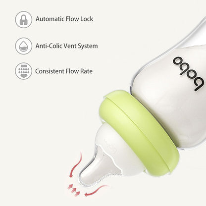 YOHKOH Natural Glass Baby Bottle with Level 1 Slow Flow Nipple, Newborn Anti-Colic Baby Bottles, Wide Neck Mushroom Baby Glass Bottle (Multicolour-A, 3.4oz (Pack of 4))