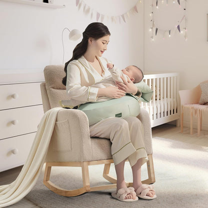 Garvee Teddy Fleece Nursery Rocking Chair,Upholstered Glider with 26" High Backrest, Padded Seat,Modern 300 Lbs Weight Capacity Accent Recliner for Living Room, Bedroom, Reading