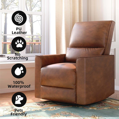GAOMON Swivel Rocking Recliner Chair, Manual Leather Recliner Glider with Lumbar Support & Padded Armrest, Comfortable Rocker Nursery Single Sofa for Living Room and Bedroom (Cream)