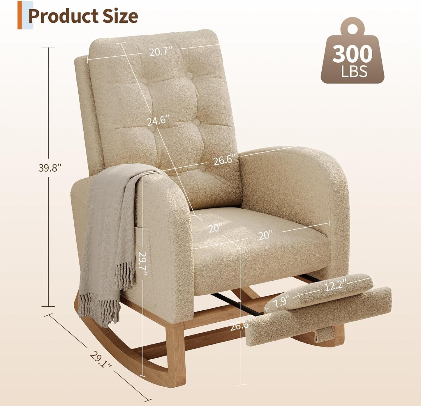 Modern Rocking Chair for Living Room, Comfortable Recliner Rocker with Side Pocket, Soft Linen Upholstered Glider Chair for Bedroom, Nursery, Lounge-Grey