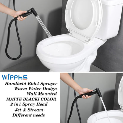Chrome Handheld Bidet Sprayer for Toilet Warm Water, WiPPhs Stainless Steel Polished Silver Bidet Hand Held Sprayer with Brass Hot and Cold Mixing Valve, WI9138CP