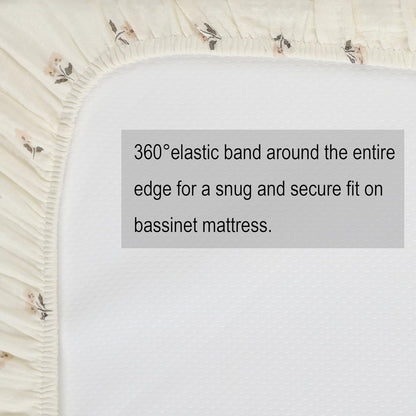 Onacosht Muslin Bassinet Sheets 3 Pack, 100% Cotton Baby Fitted Sheet 33" x 19" Compatible with Mika Micky, KoolaBaby (3 in 1), BabyBond, HARPPA and RICUTON Bedside Bassinet, Green, Floral and Cactus