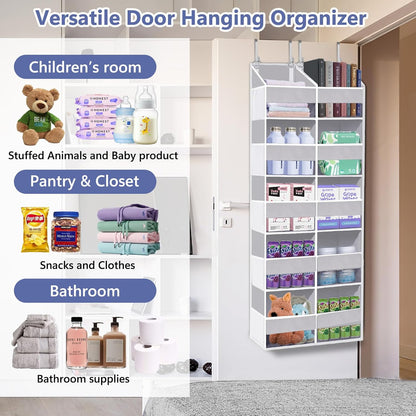 Heavy Duty Over The Door Organizer 5 Tiers, Extra Large Behind Door Storage of 10 Big Front & 10 Mesh Pockets, 80lb Weight Capacity, Hanging Doors Storage Organizer for Closet Bedroom Nursery, Grey