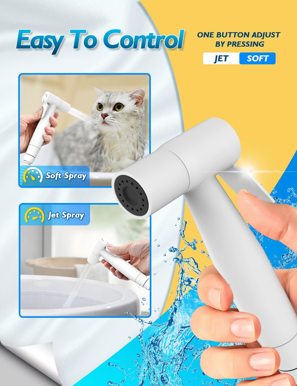 BRITULIF Handheld Bidet Sprayer for Toilet, Jet Sprayer for Toilet Muslim Shower, Adjustable Cloth Diaper Sprayer Bidets Attachment for Toilet, Toilet Bidet Sprayer with Bidet Hose for Feminine Wash