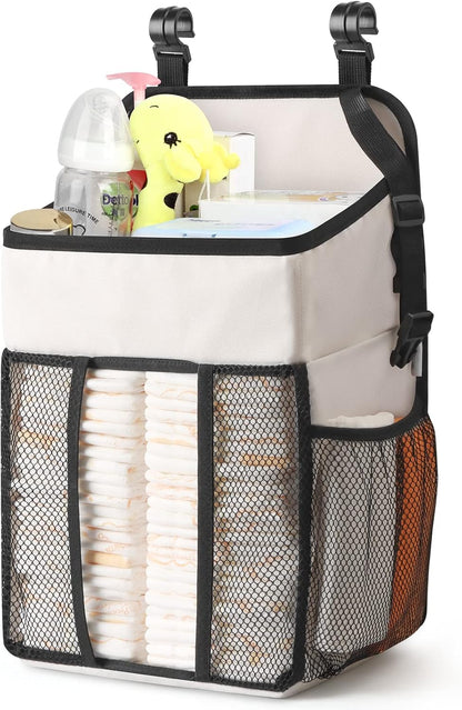 Maliton Changing Table Diaper Organizer - Baby Hanging Diaper Stacker Nursery Caddy Organizer for Cribs Playard Baby Essentials Storage (Gray)