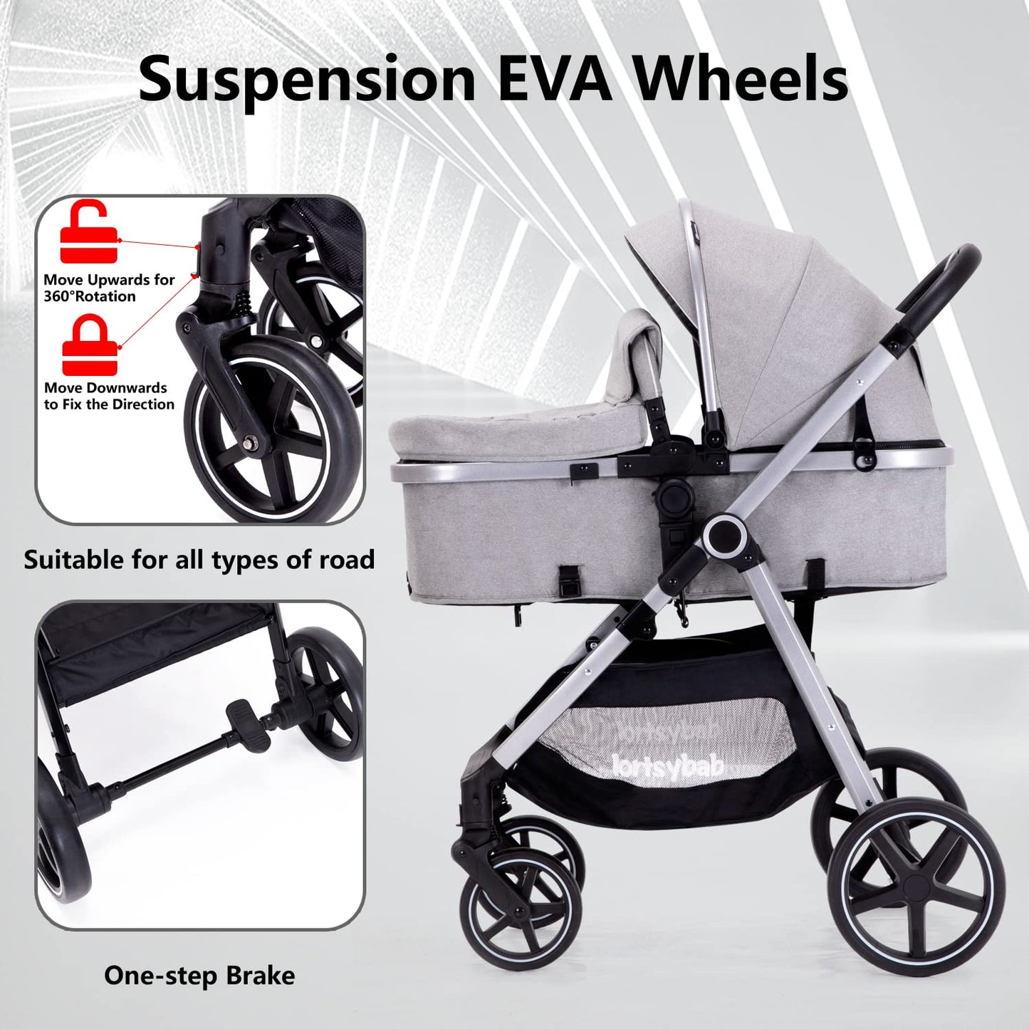 Lortsybab 2-in-1 Baby Stroller - Folding Infant Newborn Pram Stroller with Reversible Seat - Toddler Strollers for 0-36 Months Old Babies (Pink)