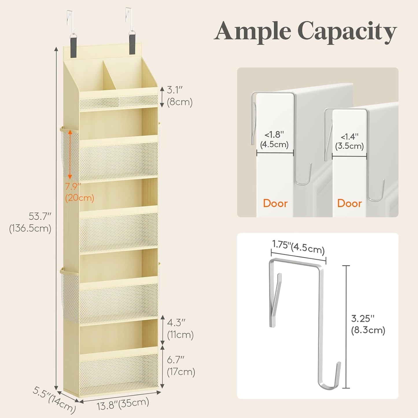 Lifewit 4 Tier Over the Door Diaper Organizer for Nursery, Large Heavy Duty Hanging Storage with 4 Mesh Side Pockets, Sturdy Back of Door Shelf for Baby Stuff Toy in Pantry, Laundry, Bathroom, Gray