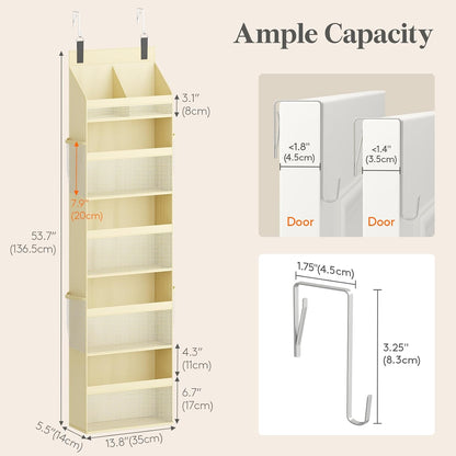 Lifewit 4 Tier Over the Door Diaper Organizer for Nursery, Large Heavy Duty Hanging Storage with 4 Mesh Side Pockets, Sturdy Back of Door Shelf for Baby Stuff Toy in Pantry, Laundry, Bathroom, Gray