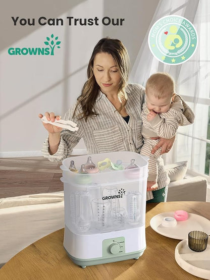 Grownsy Adjustable 4 in 1 Large Bottle Sterilizer and Dryer, 8 Bottles Capacity,Electric Steam Baby Bottle Sterilizer, Sanitizer for Baby Bottles & Pacifiers, Breast Pump Parts Green