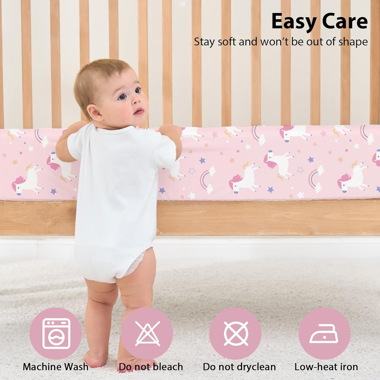 Baby Mini Crib Sheets Girl, Portable 38”x26” Pack and Play Sheets Fitted for Playard and Pack N Play Mattress, 3-Pack Soft Microfiber Pink Rainbow