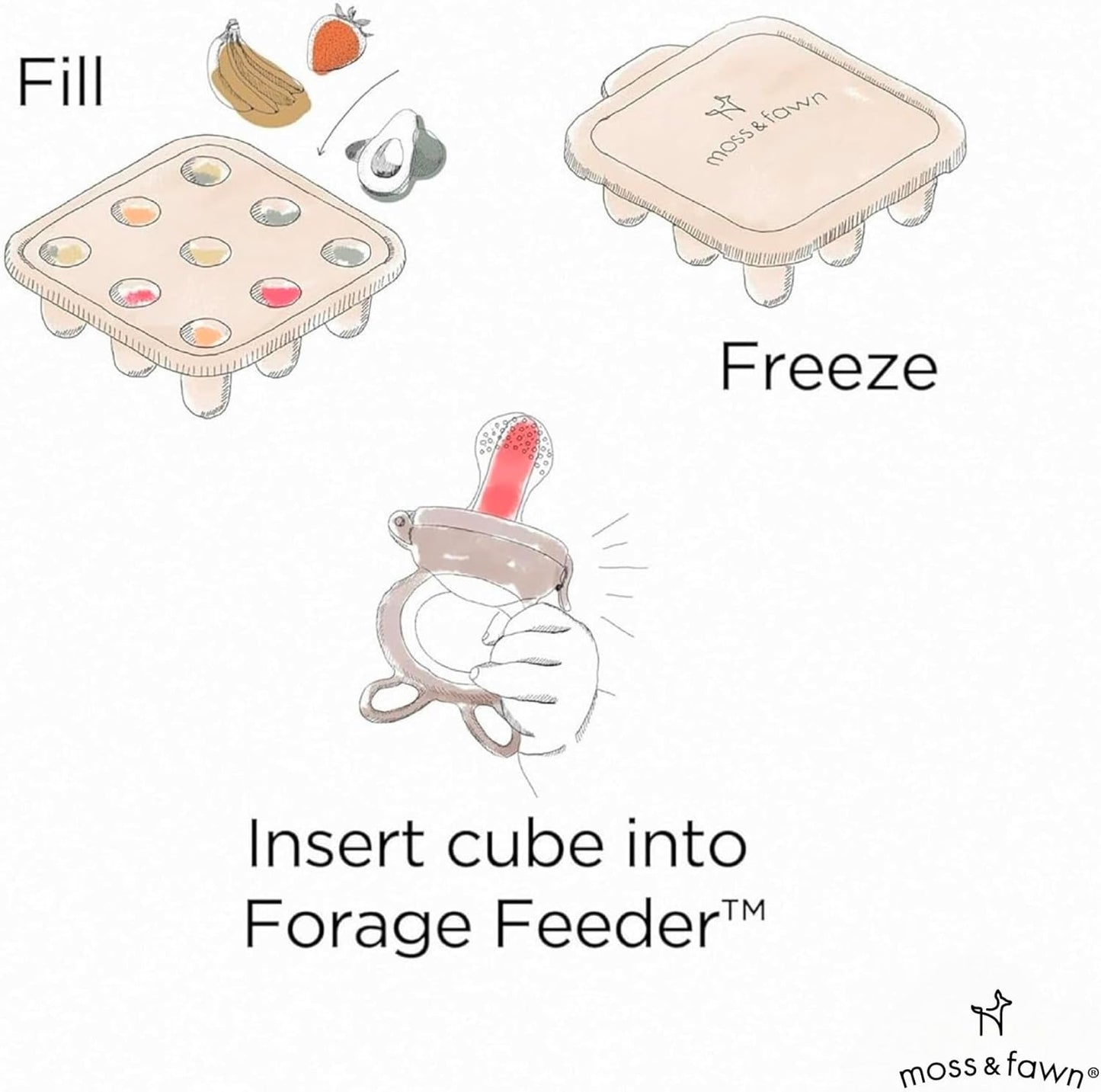 Moss and Fawn Ice Cube Tray - Forage Feeder Freezer & Teething Popsicle Mold for Breast Milk, Formula, Bone Broth, Purees, & Baby Food - BPA, Lead, & PVC-Free - Fern