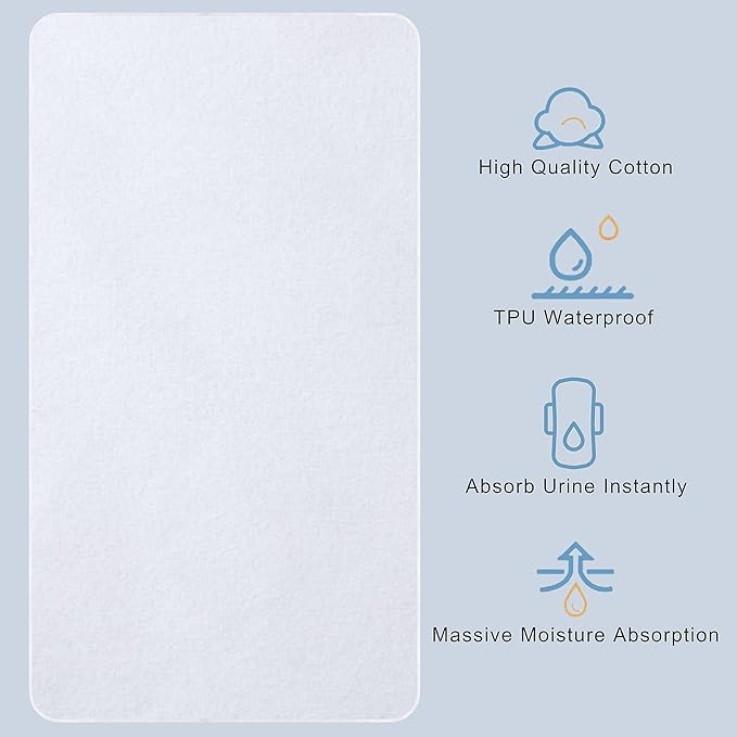 Flannel Crib Protector Pad，100％ Waterproof Mattress Protector Pad, One Size, 34" X 36"