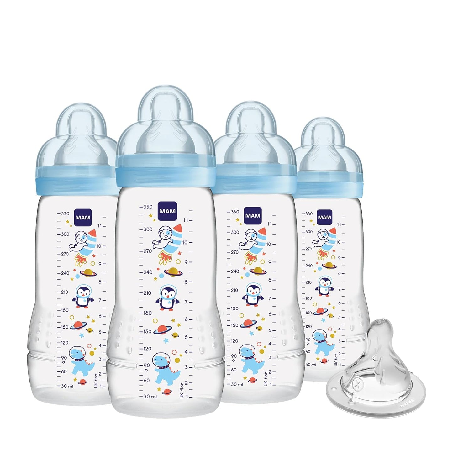MAM Easy Active Baby Bottle 2 Pack, 11oz, BPA Free, Fast Flow Silicone Nipple, Anti-Slip Grip, Leak-Proof, 4+ Months, Cotton