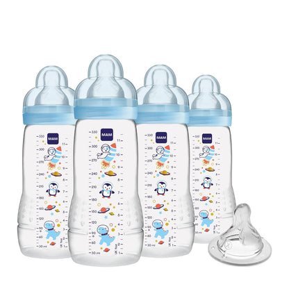 MAM Easy Active Baby Bottle 2 Pack, 11oz, BPA Free, Fast Flow Silicone Nipple, Anti-Slip Grip, Leak-Proof, 4+ Months, Cotton