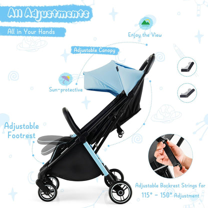 HONEY JOY Lightweight Baby Stroller, Compact Travel Stroller for Airplane, Fits Airplane Cabin & Overhead, One-Hand Gravity Fold, Self-Standing Toddler Stroller w/Adjustable Backrest/Canopy(Pink)